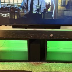 Bestier TV Stand for TVs up to 70" with LED Light, Entertainment Center for PS5 with Shelves, Black Marble