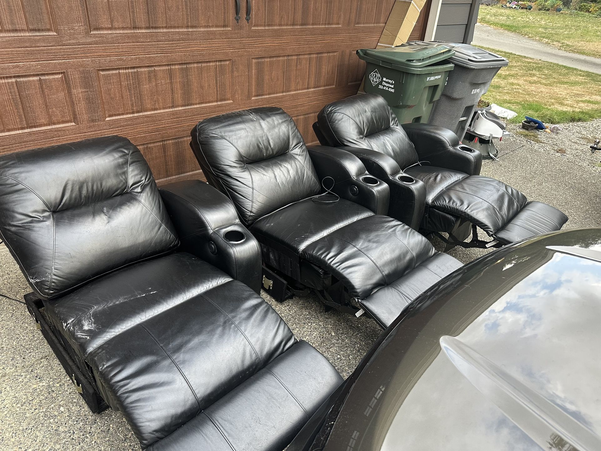 Leather Costco Theater Seating 3 Chairs Power Reclining *recliner