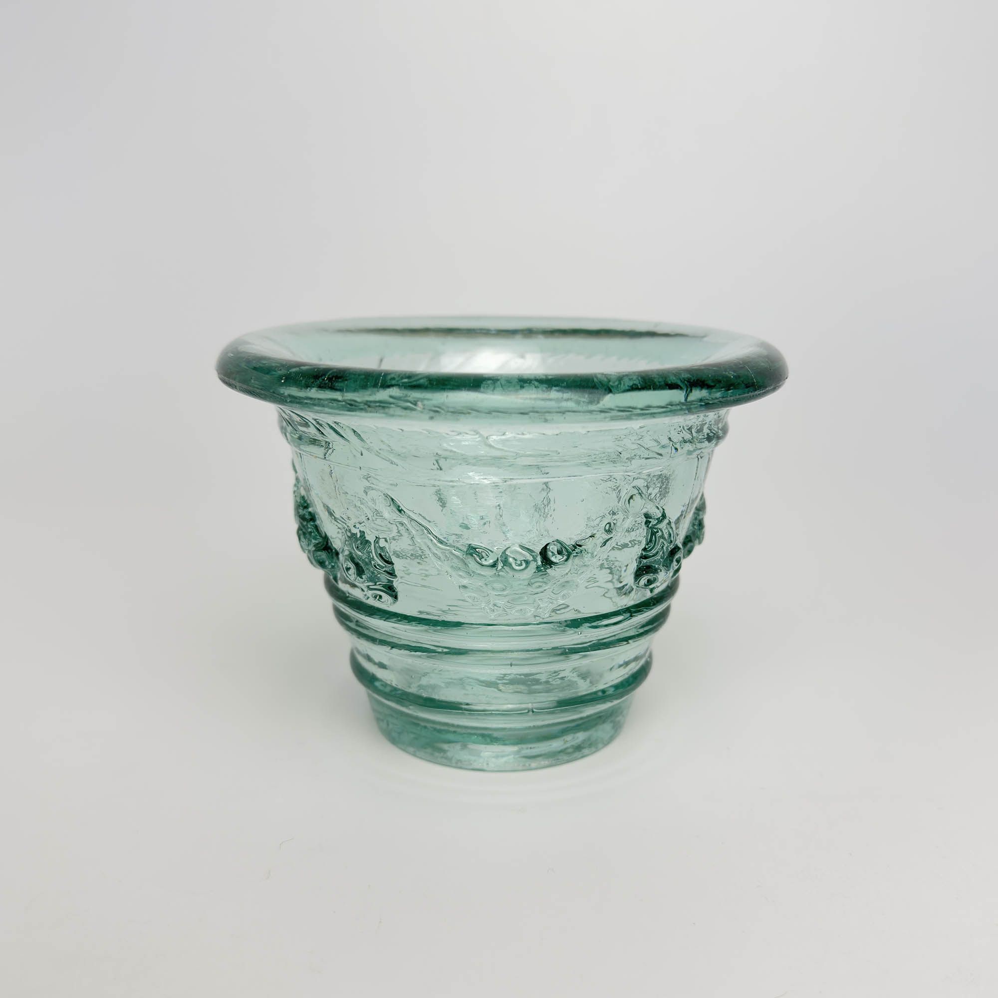 Vintage La Mediterranea Green Recycled Glass Candle Holder. Made in Spain.