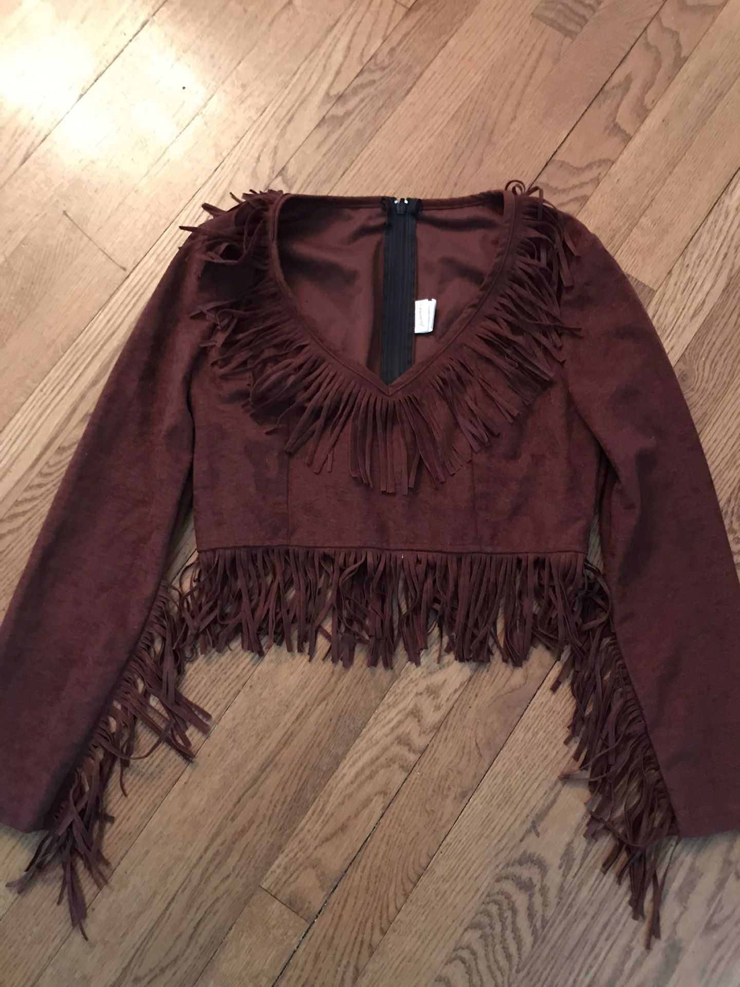 Vintage Faux Suede Crop Top With Fringes Size Small - Great For Halloween 