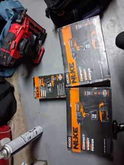 2 brand new Nuke sub compact dril driver kits and one brand new 18v oil pulse driver