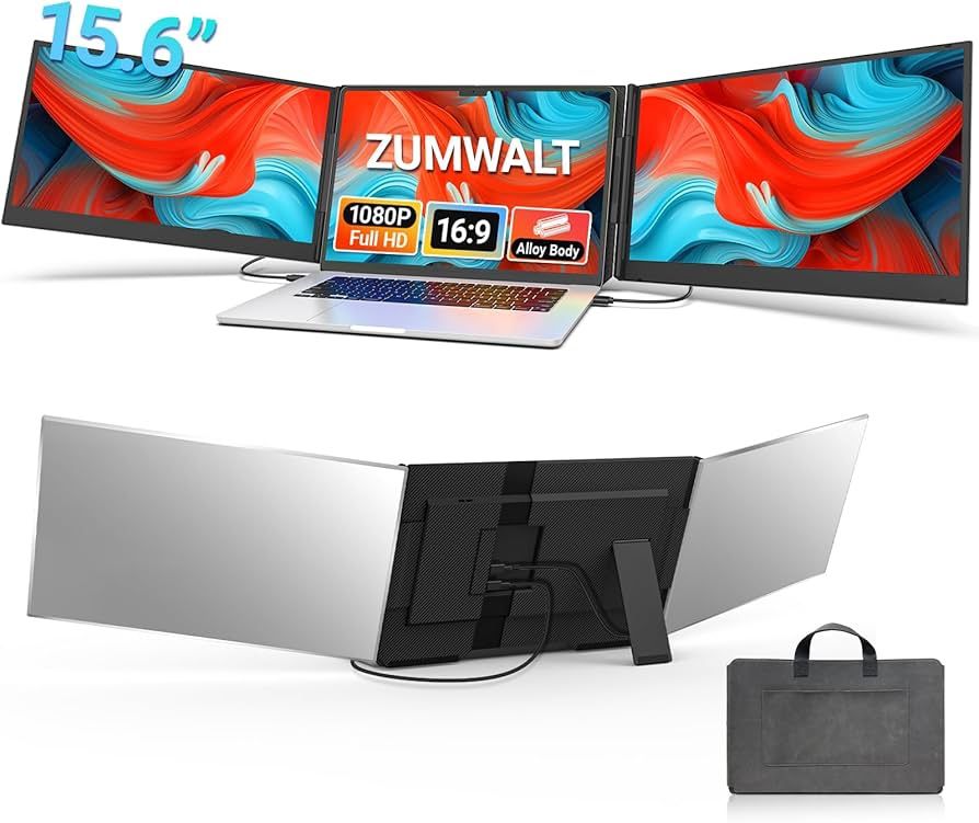 15.6" Laptop Screen Extender, 1080P FHD Triple Portable Monitor for Laptops, Ultra-Slim Travel Dual Monitor Fit for 13-17.3" Laptops, USB-C Plug&Play