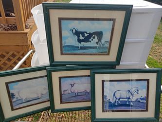 Folk art farm animals. Cow, pig, sheep, horse