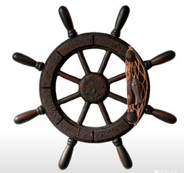 -H-1pc Retro Wooden Ship Wheel Decoration Wall Hanging Diameter 32 Cm/12.6 Inches - No Feathers - Suitable for Home, Bar Or Restaurant