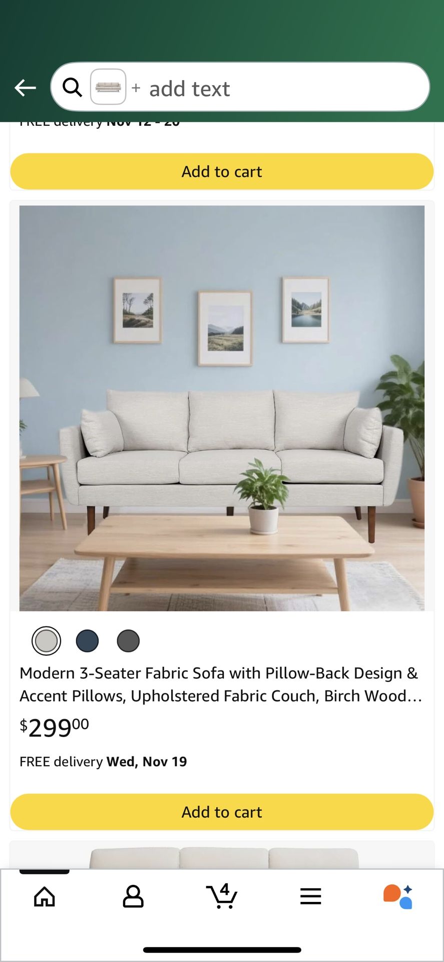 Modern 3-Seater Fabric Sofa with Pillow-Back Design & Accent Pillows, Upholstered Fabric Couch, Birch Wood Legs - Contemporary Living Room Furniture (