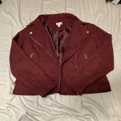  Burgundy Faux Suede Moto Jacket 