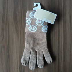 Michael Kors Mittens Dark Camel Cream Light Brown One Size 