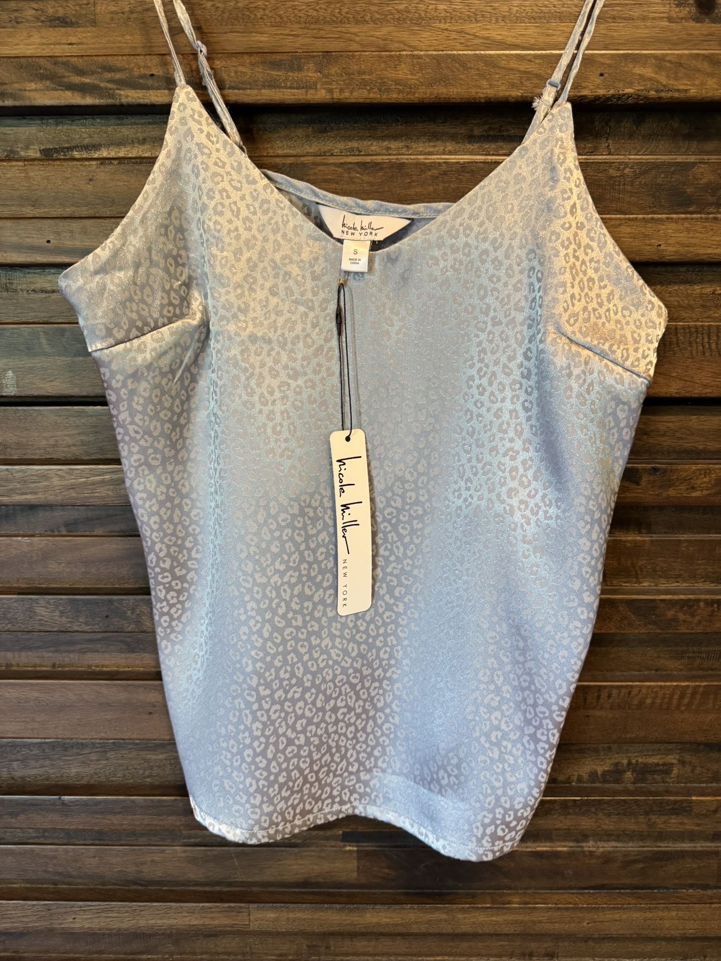 NWT Nicole Miller Blue Jacquard Silver Leopard Camisole Tank Top Cami Sz SML