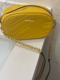 Yellow Quilted Crossbody Bag with Gold Chain