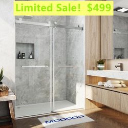 72 in. W x 76 in. H Double Sliding Frameless Shower Door in Brushed Nickel with Smooth Sliding and 3/8 in. Glass big clearance sale