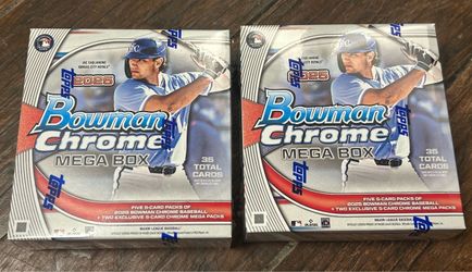 2025 Bowman Chrome Baseball MLB Factory Sealed Mega Box,  35 Total Cards In Hand