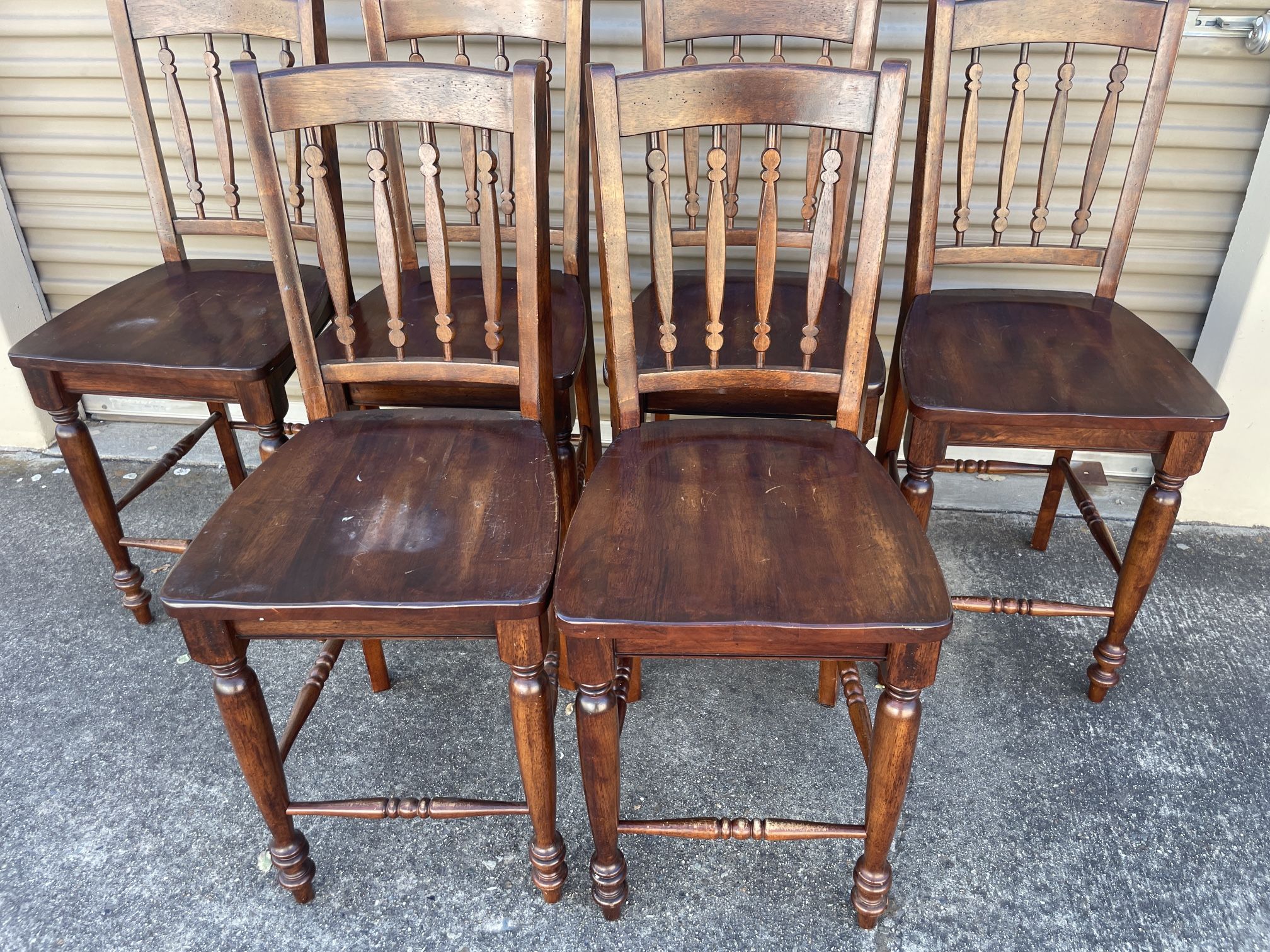 Chairs - 6 Counter Height Chairs - Solid Wood - Good Condition - Shows Some Wear