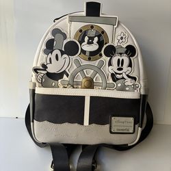 Disney Parks Loungefly Steamboat Willie Black White Mini Backpack Bag