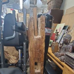 Pair Of Handmade Wooden Tall Rustic Lamps