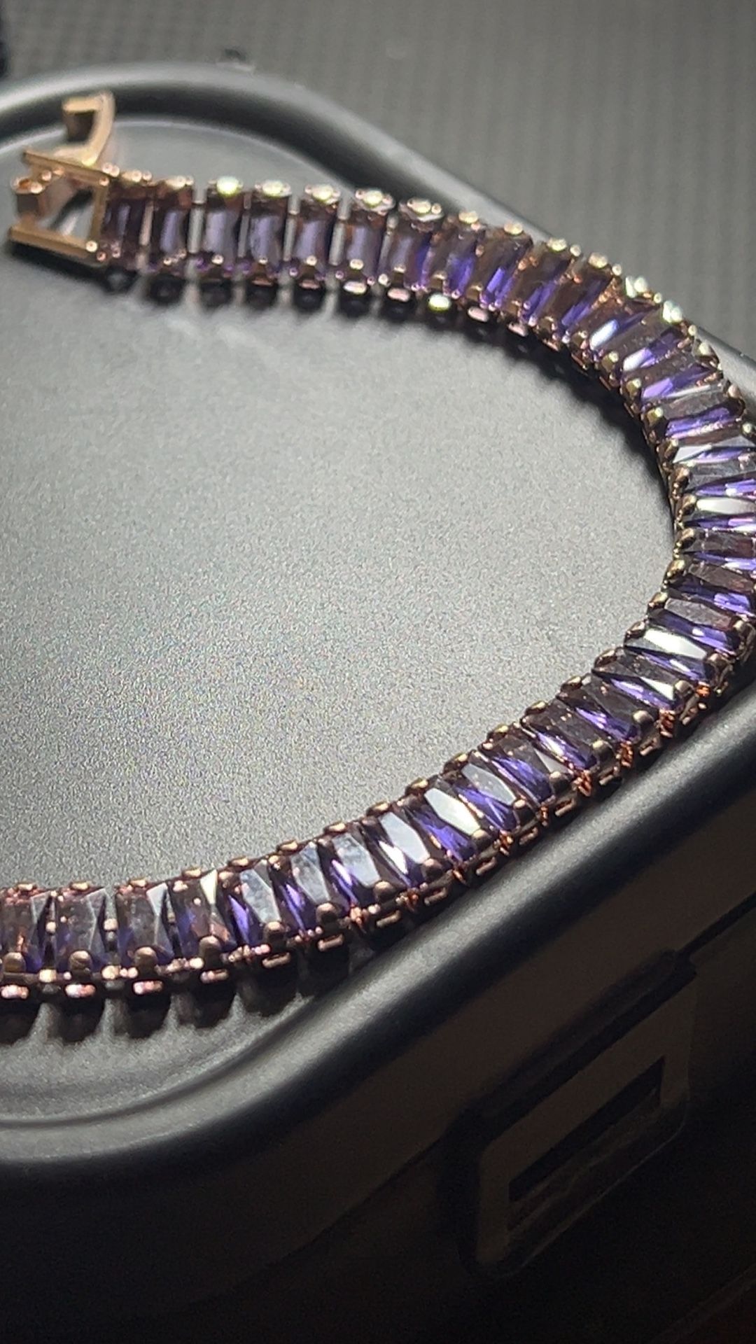 Rose Gold Purple Cubic Zirconia Bracelet 7 Inch