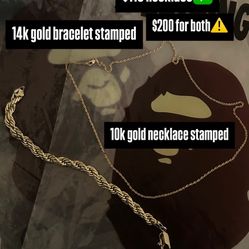14k gold bracelet and 10k gold necklace