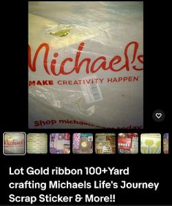 Lot Gold ribbon 100+Yard crafting Michaels Life's Journey Scrap Sticker & More!!