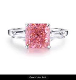 Silver Size 7 Cubic zirconia 8mm Square Ring Pink Peach Padparadscha 