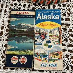 2 Vintage Alaska Road Maps
