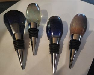 Handmade Resin Wine Bottle Stoppers Set of 4 – Navy, Smoke & Crystal-Inspired Barware