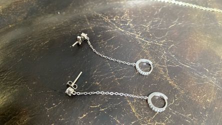 925 Silver Chain Drop Earrings with Circle Pendant
