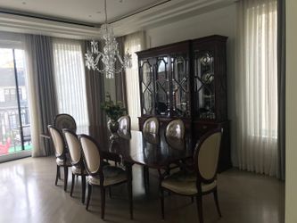 Italian dining room set by Francesco Molon, Set include Table, Breakfront and dining chairs 6 chairs + 2 armchairs