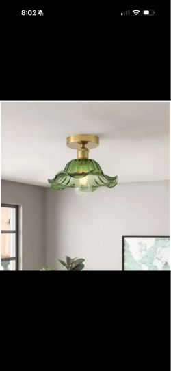 aiwen 9.84" 1-Light Vintage Flower Semi-Flush Mount Ceiling Lamp w/ Green Shade