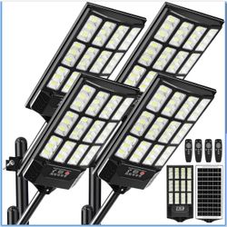 4 Pack Solar Street Lights, Outdoor Flood Light with 2 Motion Sensors, Dusk to Dawn, IP66 Waterproof Solar Powered Parking Lot Light with Remote Contr