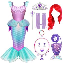 Mermaid Costume Girls Ariel The Little Mermaid Small 5-7 / Disfraz de Sirena Niñas 