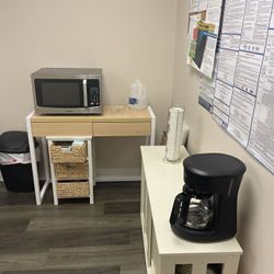 Round Table, Microwave, Coffee Maker