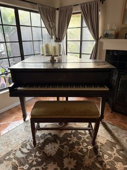 Antique Wheelock New York Baby Grand Piano + Bench