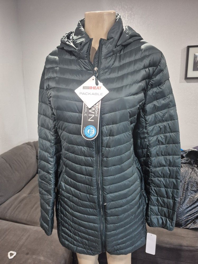 32 Heat Degreez Womes Long Puff Jacket With Hoodie Size 2xl 