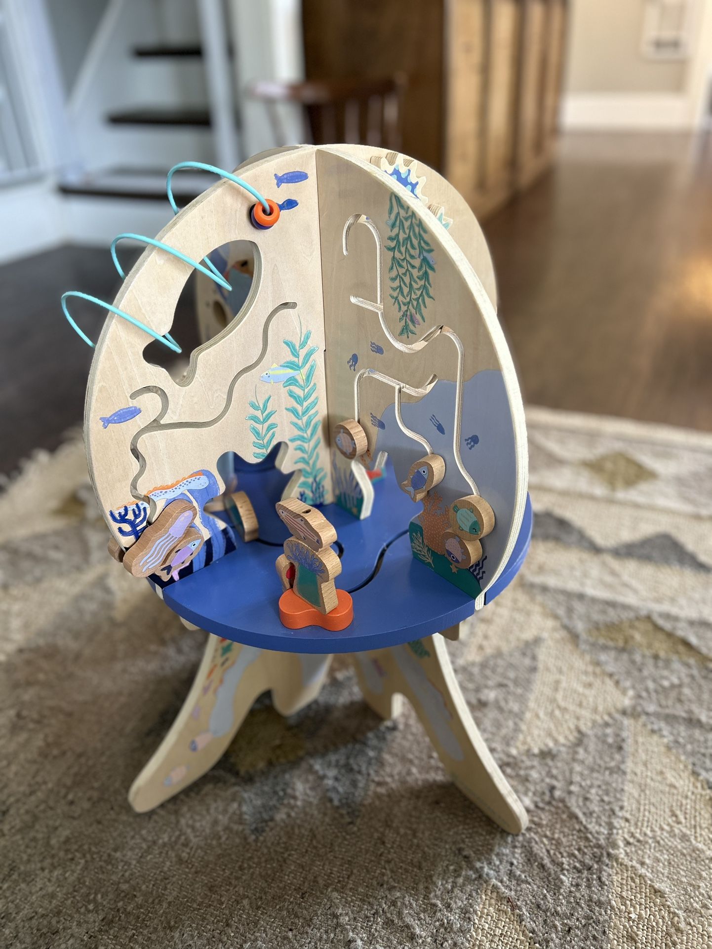 Manhattan Toy Deep Sea Adventure Wooden Toddler Activity Center with Clacking Clams, Spinning Gears, Gliders and Bead Runs