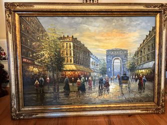 Painted Arc de Triomphe Canvas In Beautiful Ornate Frame