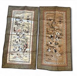 Chinese 100%Hand embroidered Peking Embroidery Art:18cranes painting screen Set of 2