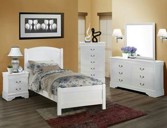 Brand new twin cherry or white bed frame + dresser + mirror + nightstand