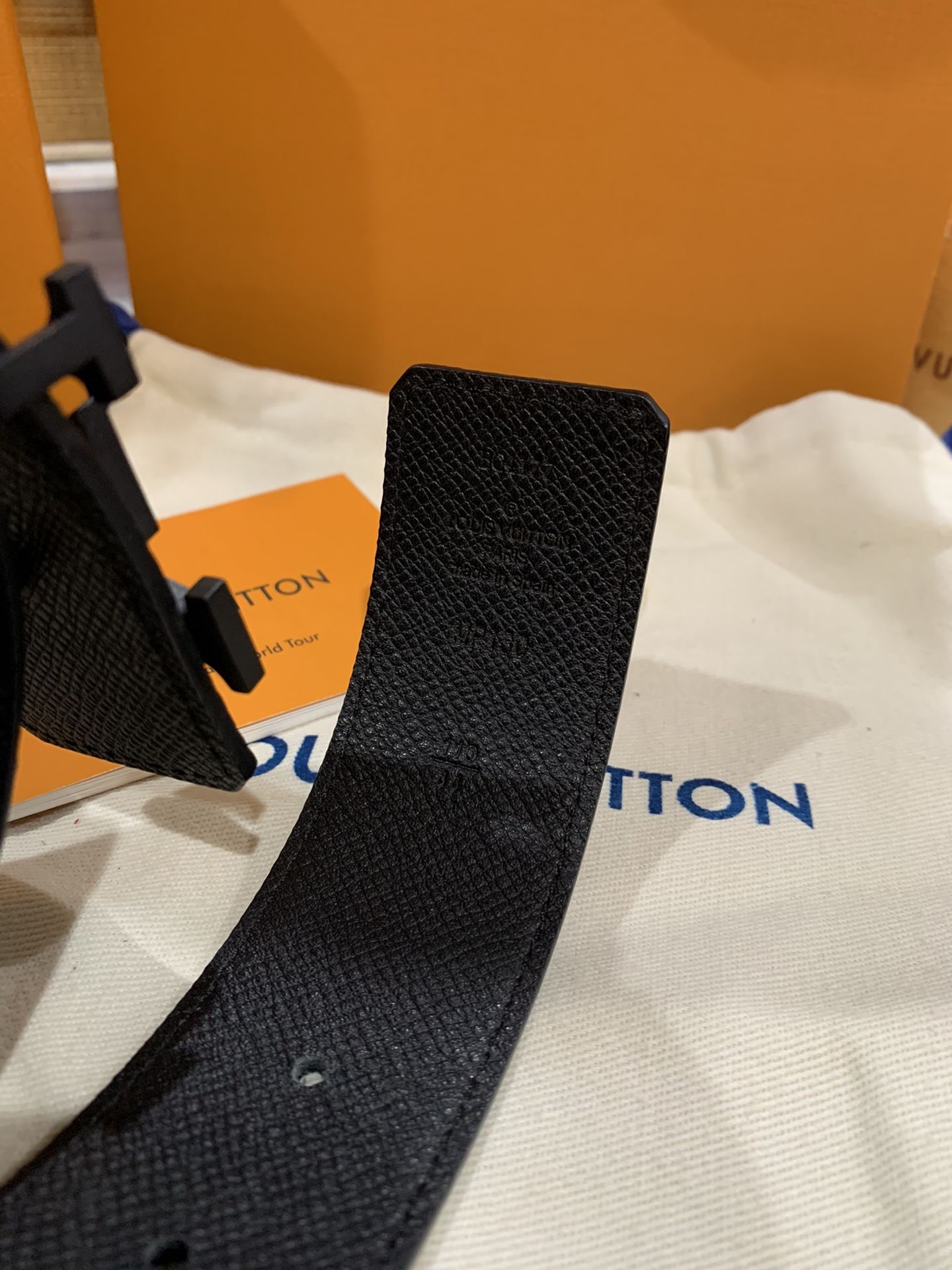 LV Initiales Belt Black Leather Eclipse Monogram Size 110cm