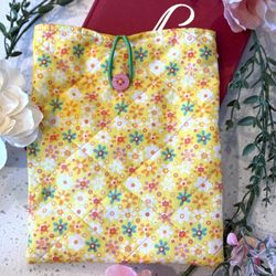 Book Kindle Sleeve Bag Cover 10.5 X 8in Floral Flowers Vintage Cottage Shabby Chic Fabric Padded Quilted NEW Handmade Lined Bags.  Gift Gifts Presents