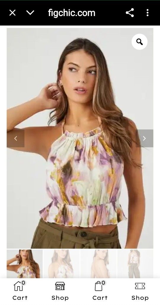 Water Print Pleated Halter Top