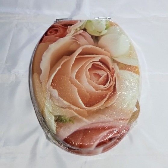 Sanilo Wooden Toilet Seat PINK ROSE Soft Close ELONGATED Adjustable 16.9"-18.7"