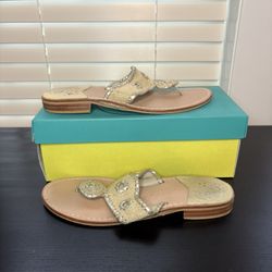 Jack Rodgers Striped Georgica Jelly Flat Sandals Size 9M  Lavender Pink/White