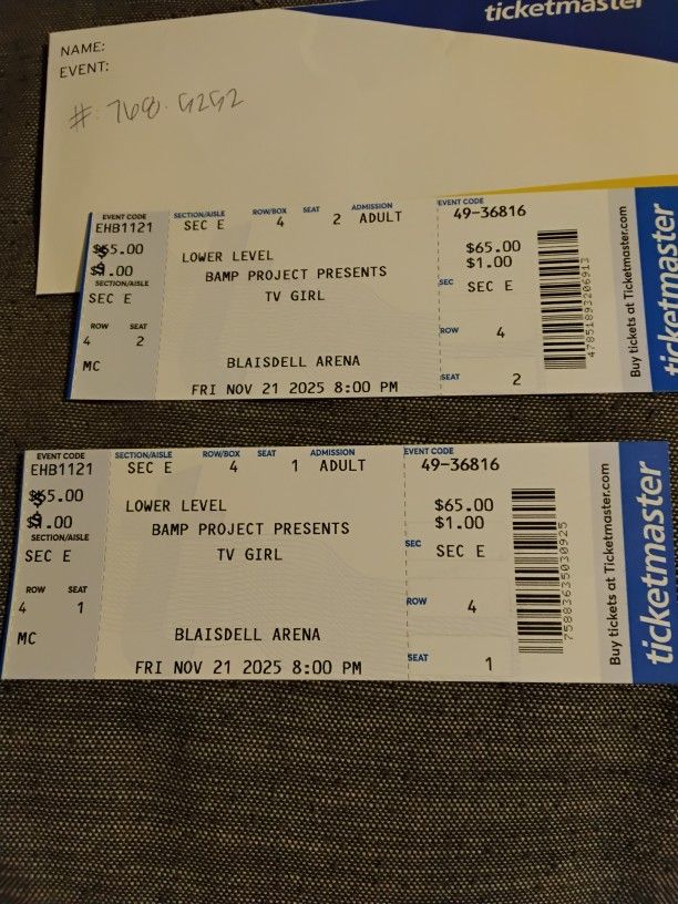 TV GIRL TICKETS (2) 11/21