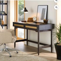 Better Homes & Gardens Springwood Caning Desk, Charcoal Finish