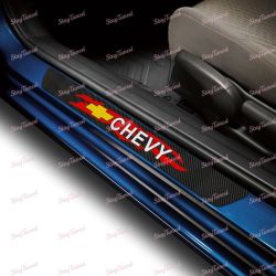 4PCS Carbon Car Door Scuff Sill Cover Panel Step Protector For Chevy Chevrolet -(3-SDSR-CHEVY-BK