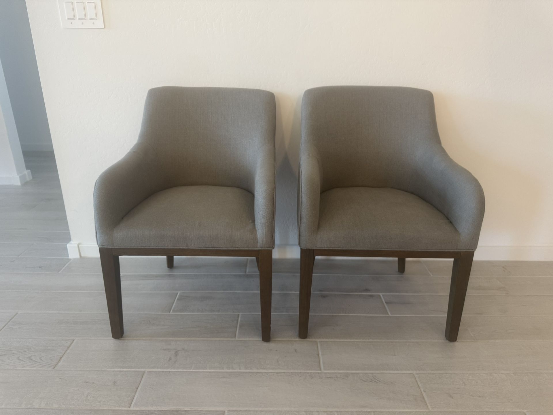 Set Of World Market Upholstered Dining Chairs Grey