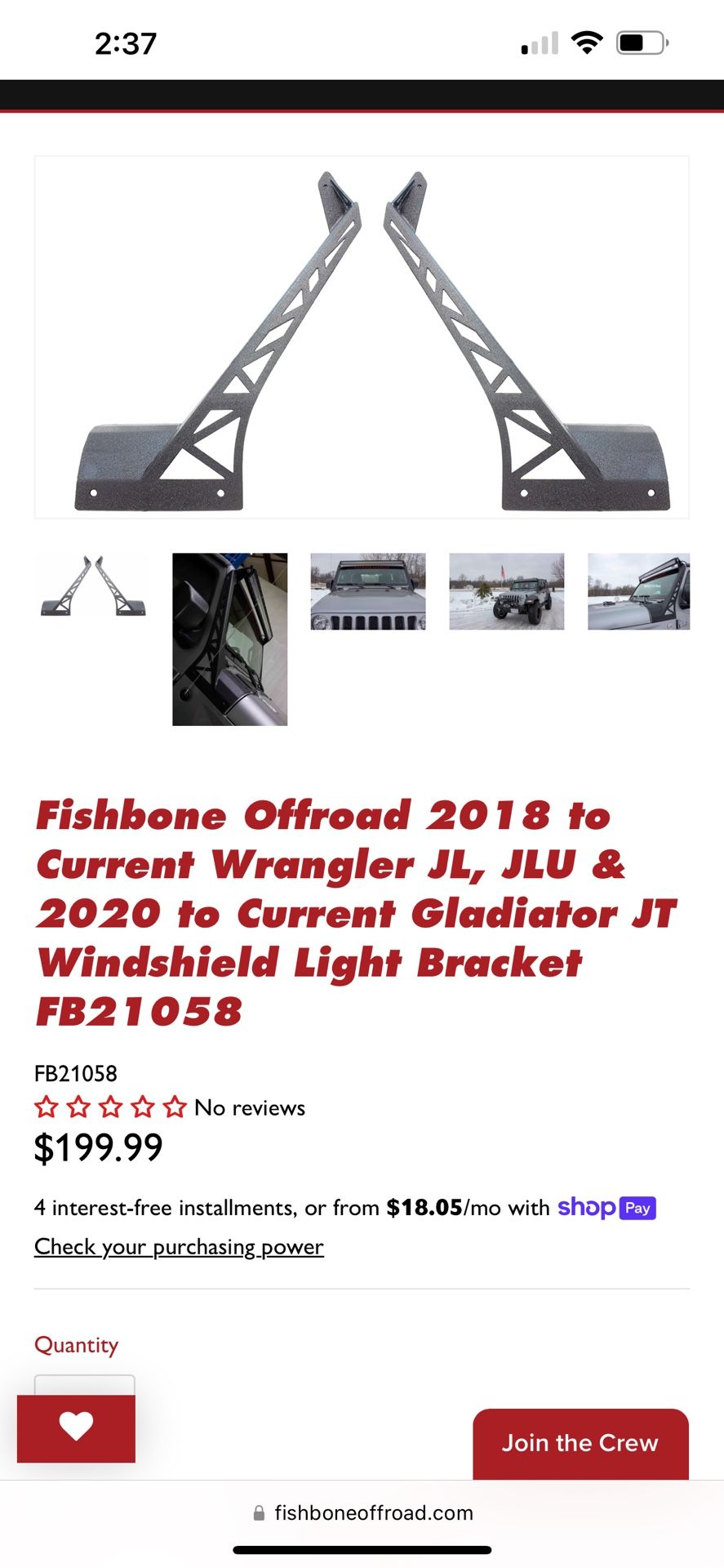 Fishbone Light Bar Windshield Bracket