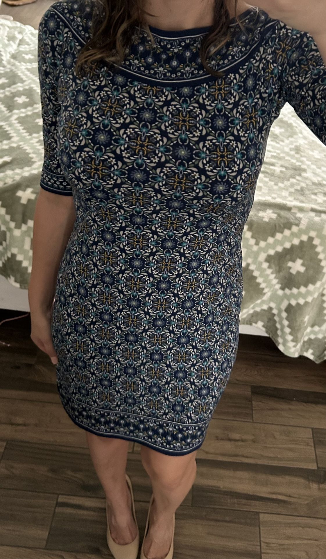 Max Studio Geometric Blue Bodycon Dress Size Small Women