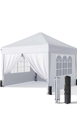 Driftalia 10x10 Pop Up Canopy with Sidewalls, Outdoor Instant Canopy Tent with Carry Bag for Commercial Events, Camping, Backyard Parties - White