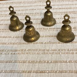 Four Vtg Brass Bells Of Sarnoff India 
