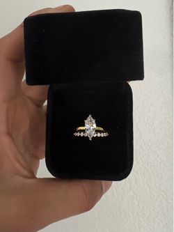 Marquis Cut 2ct Lab Simulated– 925 Sterling Silver Gold Engagement Ring Set (Matching Band) Size 6